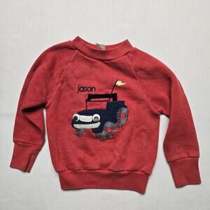 Vintage Healthknit Sweatshirt Youth Medium 4-5 Truck Googly Eyes Made USA 90s